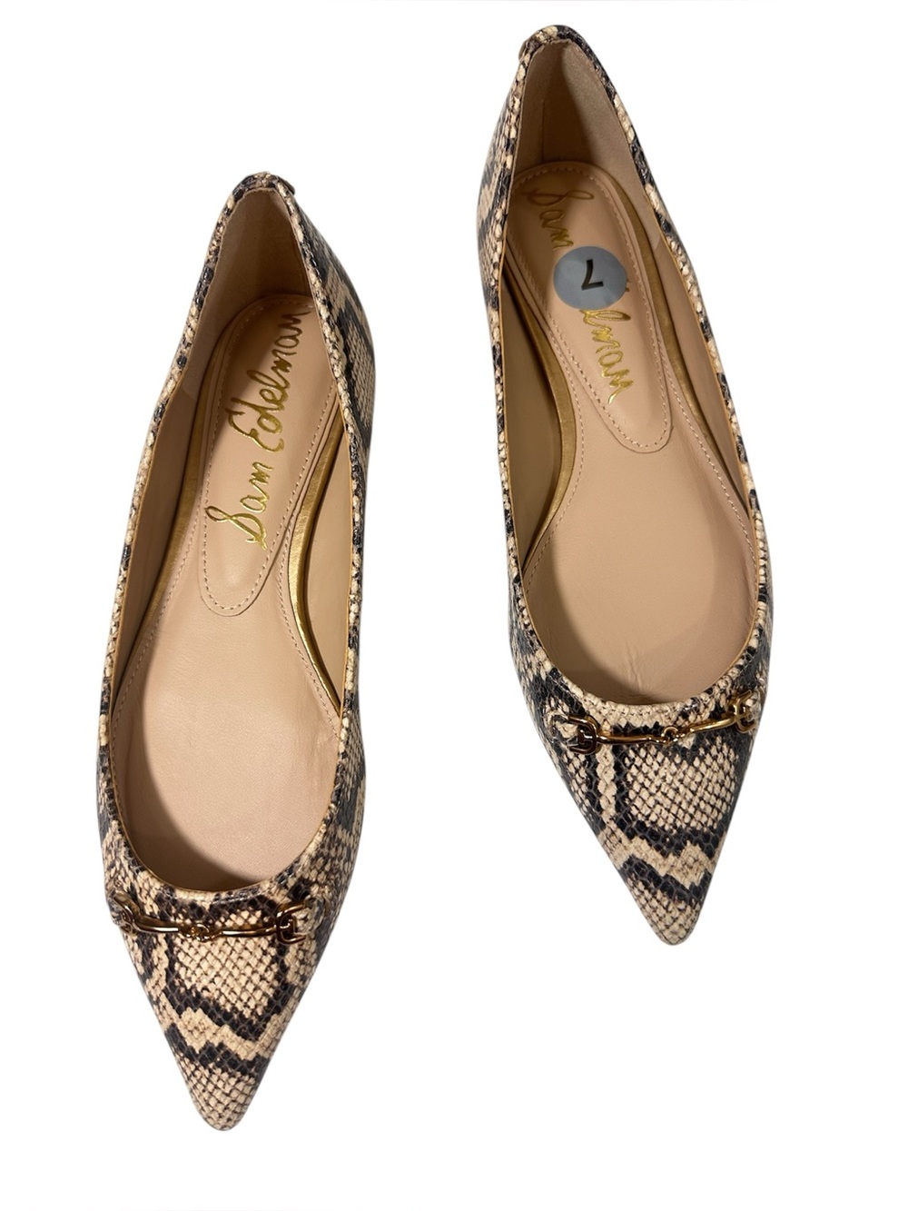 Sam Edelman Pointed Toe Snake-Print Ballet Flats in Beige and Black